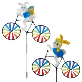 2 Pack 20 Inches Easter Bunny Bike Spinner Decoration, Colorful Rabbit Pinwheel with Stake, Windmill Wind Spinner for Yard Garden Lawn, Large Pin Wheels Outdoor Easter Spring Decor Gifts for Kids