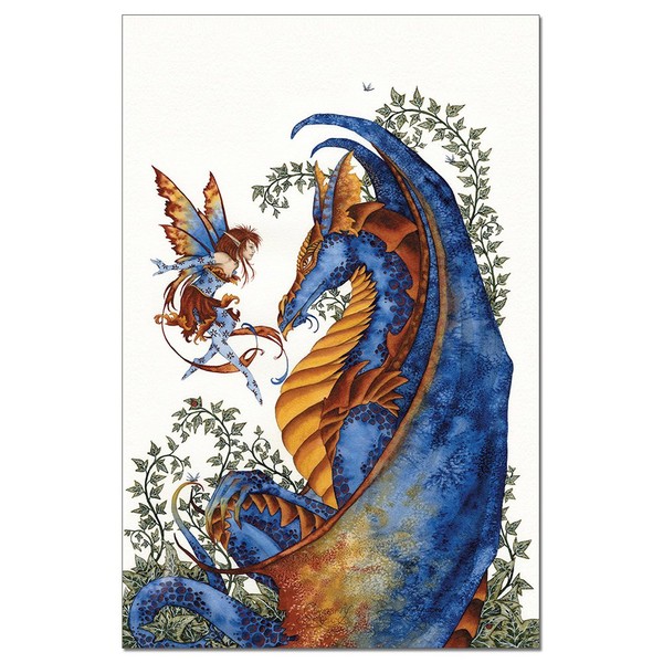 Tree-Free Greetings EcoNotes 12-Count Curiosity Dragon and Fairy Blank Notecard Set with Envelopes, Featuring Amy Brown Fairies (FS64544)