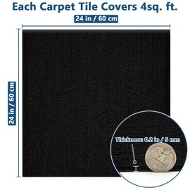 ZOWZOW Carpet Tiles Peel and Stick 24” x 24”, Self Adhesive Soft Padded Flooring Stickers, Black Home Decor for Bedroom Living Room Office, 10 Tiles & 40 sq ft per Box