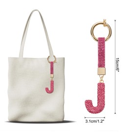 QUARKZMAN Alphabet J Letter Bag Charm Rhinestone Initial Letter Pendant Accessories for Keychain Bracelet Necklace Jewelry Making Bags Rose Red, Rose Red
