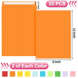 Colored 9 x 12 Envelopes, 20 Pcs Mailing Envelopes, Colorful Large Envelope, 100 GSM Printable Catalog Envelopes For Storage, Mailing, Organize, Office and Home