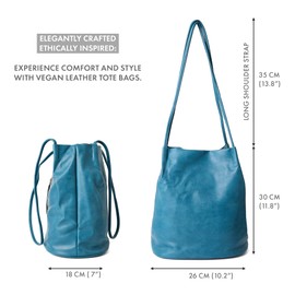 Woodland Leathers Women's Medium Size Vegan Leather Hobo Bucket Tote Handbags For Women - Elegant Black Handbag With Long Straps, Stylishly Spacious Designer Elegance bags for women (Blue)