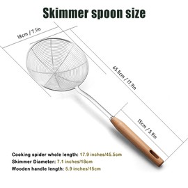 Spider Strainer & Slotted Spoon, 7.1 inch Skimmer, Stainless Steel Frying Spatula - Large Kitchen Cooking Tool
