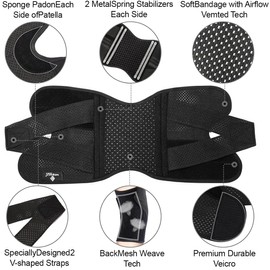 KIRZAX Knee Support for Men and Women, Knee Support for Knee Pain, Knee Support with Stabilisers and Closure, Adjustable Patella Knee Support, Knee Brace for Meniscus, Crack, Knee Pain, L