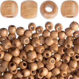 HINZIC 200pcs Large Hole Wooden Beads, Round Wood Hair Beads, Vintage Wooden Spacer Beads for Earrings Bracelets Anklets Jewelry Making Hair Accessories Keychains DIY Crafts- Light Coffee