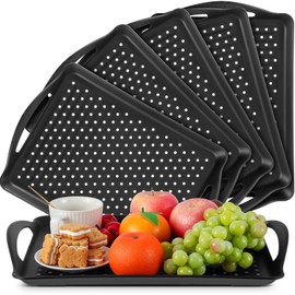 Uiifan 6 Pcs Non Slip Serving Tray with Handles 16.8 x 11.6 Inch Large Food Trays for Eating Breakfast Dinner Bed Snack Fruit Dessert Drink Beverage(Black)
