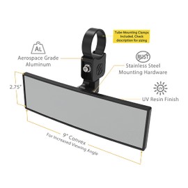 SCOSCHE PSM21009-20 BaseClamp 9” Panoramic View Mirror with 2.0” Tube Clamp for ATV's UTV's and Side x Sides