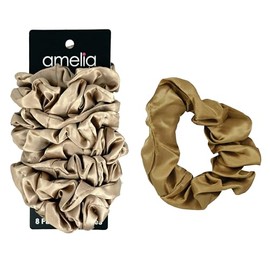 Amelia Beauty Products Paquete de 8 coleteros de satén color canela de 8,9 cm de diámetro: suaves con el cabello, fijación fuerte, sin enganches ni ab