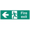 Sign, emergency exit left, Rp, outside height 150 mm, outer width 450 mm, sign colour white on green, sign legend fire exit arrow left, sign material plastic, sign type emergency exit, personal