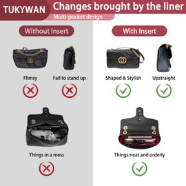 TUKYWAN Felt Purse Organizer Insert for GG Marmont Matelasse Shoulder Bag Long champ le pliage,Mini Handbags Organizer Tote Liner Pouch for Women Inner Bladder Bag Storage Bag