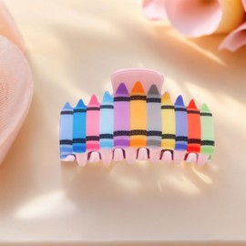 Back to School Hair Claw Clips for Women and Girls Teacher Hair Clips with Crayon Design for Thin Thick Hairstyle Strong Hold Jaw Barrette for First Day of School Party Teachers Appreaction Present
