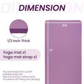 BalanceFrom 1/2 Inch Thick Yoga Mat with Carrying Strap, High-Density Exercise Mat for Home Yoga, Pilates, Stretching, Floor & Fitness Workouts, Taro Purple
