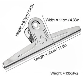 Large Bull Binder Clips Silver - 2 Pcs 11.8 Inch Steel Heavy Duty Paper Clips Giant Wide Metal Clip for Crafts Drawing Board Letter, 30CM