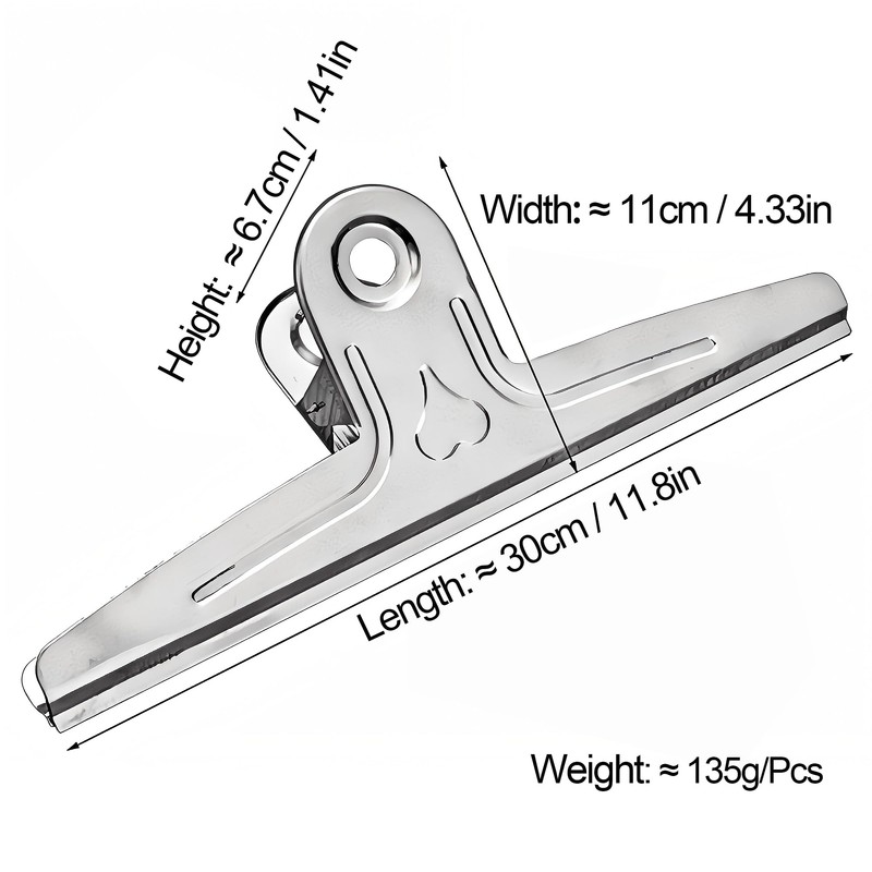 Large Bull Binder Clips Silver - 2 Pcs 11.8 Inch