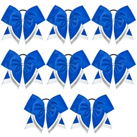 8PCS Glitter Cheer Bow 8" Large Cheerleading Bows Bulk Hair Bows Girls Blue Cheer Bows Elastic Band Ponytail Holder for Cheerleaders Teen Girls College Sports Competition