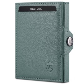 VON HEESEN Slim Wallet with RFID Protection - Mini Wallet Men & Women Small - Credit Card Holder Money Clip Card Case - Purse Wallet Small, Turquoise (Silver Pine), XXL coin compartment