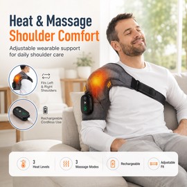 Cordless Heated Shoulder Brace with Vibration Massage – 3-Level Electric Heating Wrap for Left or Right Shoulder Comfort