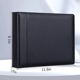 Antner 3 Ring Personal Check Binder for 3-on-a-Page End-Stub Deskbook & Personal 3 Holes or 9 Holes Small Size Checks, PU Leather Check Holder Checkbook Binder Cover with Zipper Pouch, Black