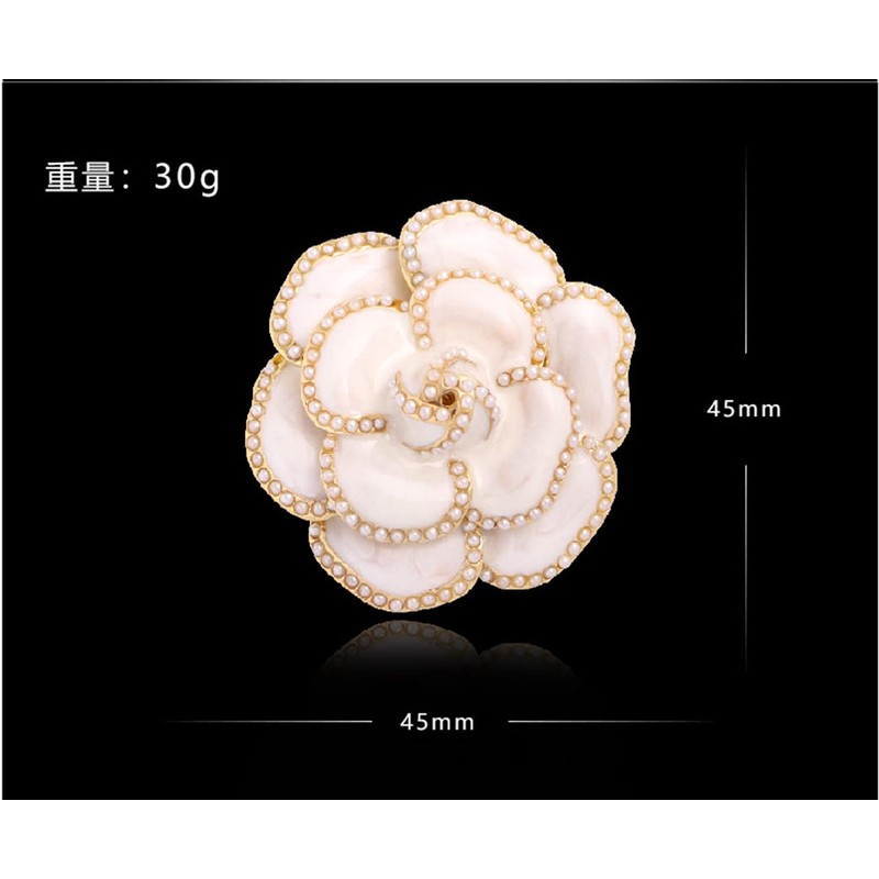 Enamel Camellia Pearl Brooch - Elegant Petal Pin Wedding &