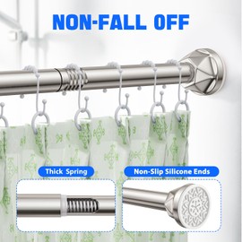 Nickel No-Drill Shower Rod - 32-80 Inches, Anti-Slip Tension Curtain Rod