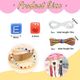 TOAOB Pack of 800 6 x 6 mm Multicoloured Acrylic Letter Beads A to Z Spacer Beads with 5 m Colourful Elastic Thread and 15 m Crystal Thread for Jewellery Making