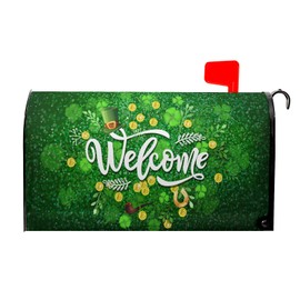 Granbey Happy St Patrick's Day Mailbox Covers Magnetic Standard Size 21x18 Inch Good Luck Leaf Shamrock Welcome Mailbox Cover Leprechaun Hat Wraps Post Letter Box Cover for Holiday Garden Yard