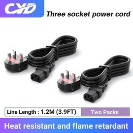 CYD 6FT Power Cable IEC320 C13 18AWG, 10A/250V 3 Pin AC Power Cord, Ideal Replacement Cable for PCs, Desktop Monitors, Printers, Power Supplies, Projectors, Electronics, Black, Pack of 2