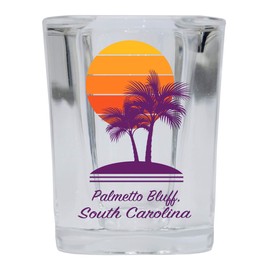 R and R Imports Palmetto Bluff Souvenir 2 Ounce Square Shot Glass Palm Design 4-Pack