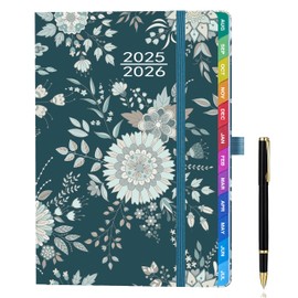Academic Diary 2025–2026 A5 Week to View Dated Weekly Planner with Pen – 1 Week on 2 Pages (Aug 2025–Jul 2026)– Dark Slate Gray, Colorful Monthly Tabs, Elastic Pen Holder, Inner Pocket