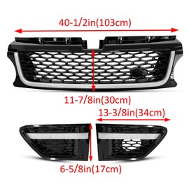 ECOTRIC Front Grille & Air Side Vent Compatible with 2010-2013 Land Rover Range Rover Sport L320 Replacement for RO1200100 Black & Silver