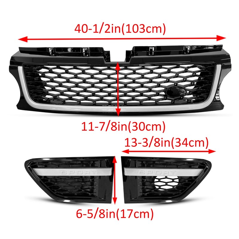 ECOTRIC Front Grille & Air Side Vent Compatible with 2010-2013