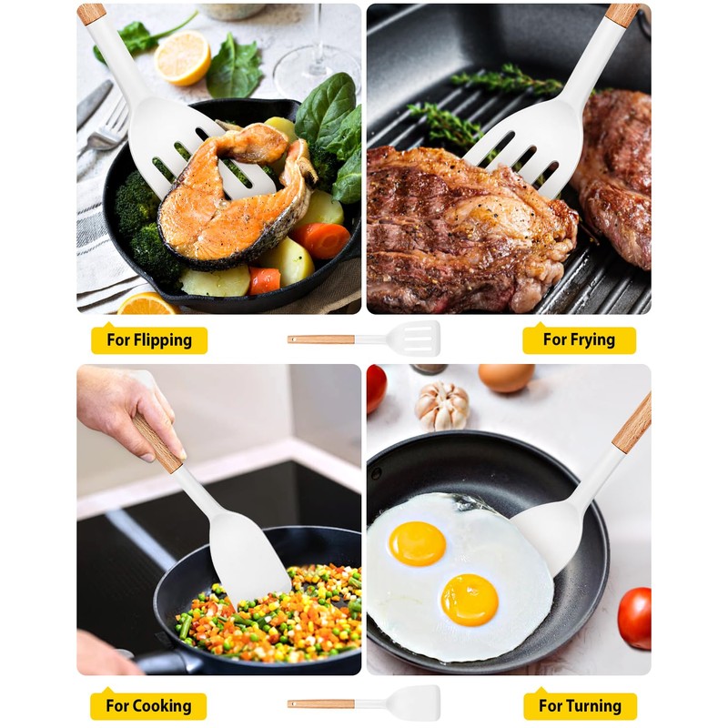 Pack of 2 Silicone Cooking Spatula, Heat Resistant Solid Turner,