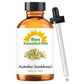 Sun Essential Oils – 4 oz Australian Sandalwood Essential Oil with Dropper for Diffuser, Skin, Aromatherapy Massage, Humidifier, Scent for Candle, Lotion & Soap Making at Home, Fragrance for Room