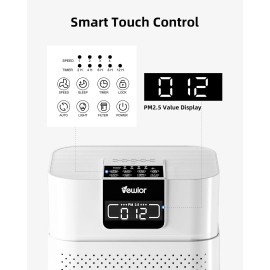 VEWIOR Air Purifier H13 True HEPA Air Filter for Smoke Pets Pollen Odor with 6 Timer
