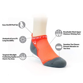 Thirty48 Ultralight Athletic Running Socks for Men and Women with Seamless Toe, Moisture Wicking, Cushion Padding (Medium - Women 7-8.5 // Men 8-9.5, [1 Pair] Orange/Gray)