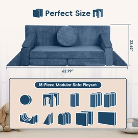 OSYKIU 18PCS Modular Kids Play Couch, Convertible Sectional Sofa for Toddlers, DIY Creative Playroom Furniture, Foam Floor Cushion for Boys and Girls, Building Fort and Lounge Set