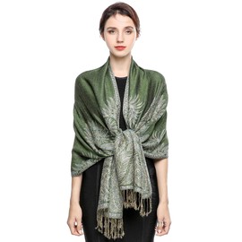 EASE LEAP Pashmina Scarf for Women Rave Warm Wrap Feel Shawl Paisley Hijab in Rich Colours with Fringes 78.5''X27.5''/(11-Green)