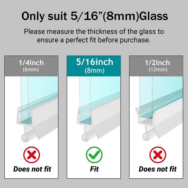 5/16" Shower Door Bottom Seal 2 PCS 39" Frameless Shower