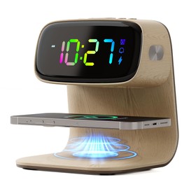 Digital Alarm Clock with Wireless Fast Charging Station 15W Touch Smart Lamp for Bedside,3 Colors Nightlight Adjustment Night Lamp for Living Room,Bedside,Heavy Sleepers (Woodgrain+Cable&Adapter)