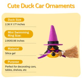 wonuu Rubber Duck Car Ornaments Duck Car Dashboard Decorations for Car Decorations with Magic Hat Broom Necklace and Sunglasses, A_Purple&Black hat
