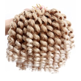 3 Packs 2X Ringlet Wand Curl Jamaican Bounce 8 inch Short Synthetic Crochet Hair Extensions Blonde Ombre Crochet Braiding Hair 20 Roots (#27/613 Jamaican Bounce)