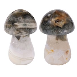 Nupuyai 2pcs Ocean Jasper Mini Crystal Stone Statue Carved Quartz Mashroom Decor, Energy Healing Polished Stone Figurine