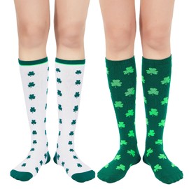 Calcetines altos hasta la rodilla para mujer, calcetines largos atléticos, finos hasta el muslo, para deportes al aire última intervensión, calcetines de tubo casuales, Paquete de 2 Verde Blanco, One
