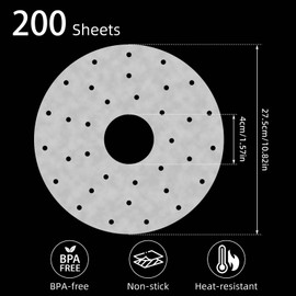 Lconvicely 10.8in Parchment Paper Round With Hole, Non-stick Fruit Dehydrator Mats for Fruit, Meat and Herbs, Compatible With Elite Dehydrator(200 Sheets)