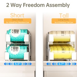 LAMU 4 Pack Soda Can Organzier Dispenser for Refrigerator Drink Organzer for Fridge - 2 Size Replaceable Metal Rods for Strandard & Tall Can, Pop Can Holder Storage - Hold 9 Cans Each