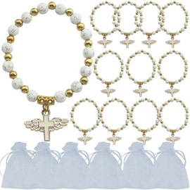 WE 12 Pcs Angel Wing Cross Bracelet Favor - Baptism Christening Bautizo Recuerdos First Communion Gift for Guests