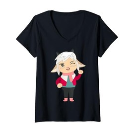 Womens Cute Winking Goat Cartoon Character Design For Kids V-Neck T-Shirt
