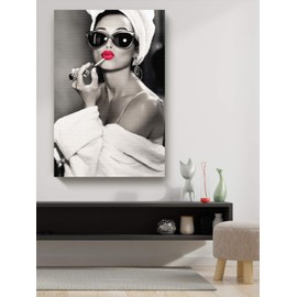 Funny Ugly Christmas Sweater Hepburn Fans New Audrey Hepburn Photo Canvas Pretty Lips Cute Hepburn Portrait Artwork 24" x 36" NO FRAME