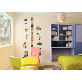 Funky Planet Cartoon Animals Height Measurement Wall Stickers Growth Chart Removable Wall Decals Home Decor PVC Art Mural Baby Boys Girls Kids Bedroom Decoration Wall Sticker (gc pirates2)
