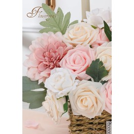 Floweroyal Artificial Pink Flowers Fake Rose Flowers Dahlia with Stems for DIY Wedding Bridal Bouquets, Baby Shower, Floral Arrangement, Table Centerpieces, Home Decorations.